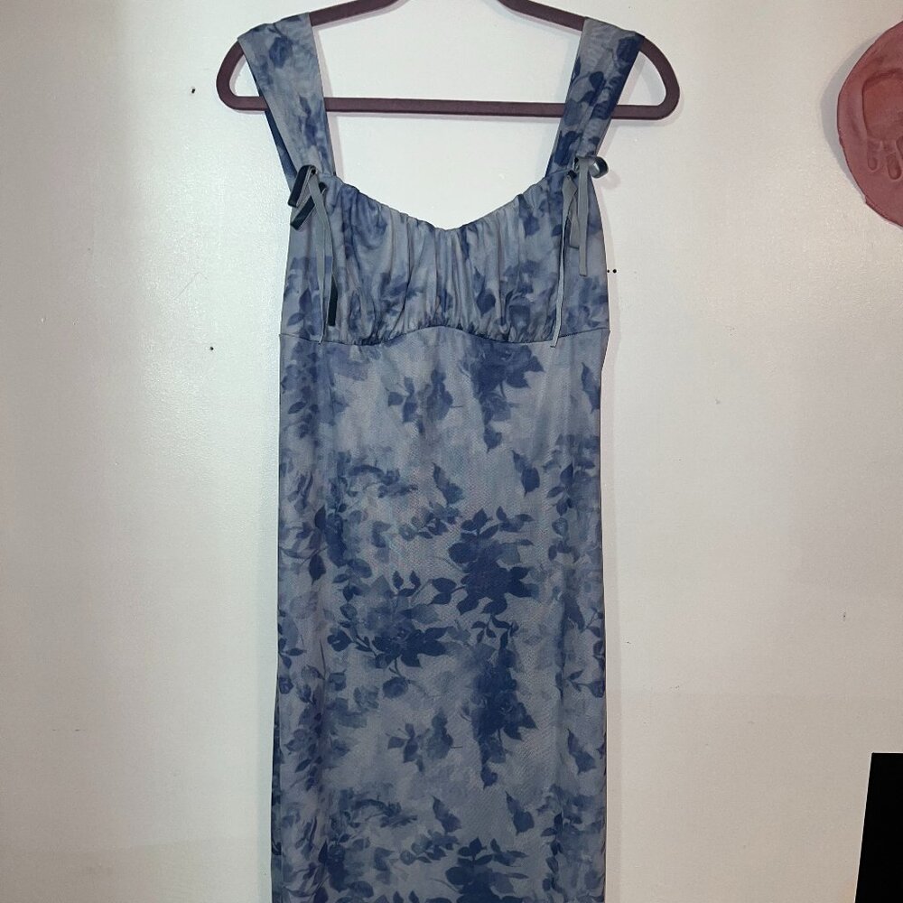 Cider Mesh Square Neck Floral Bowknot Midi Dress